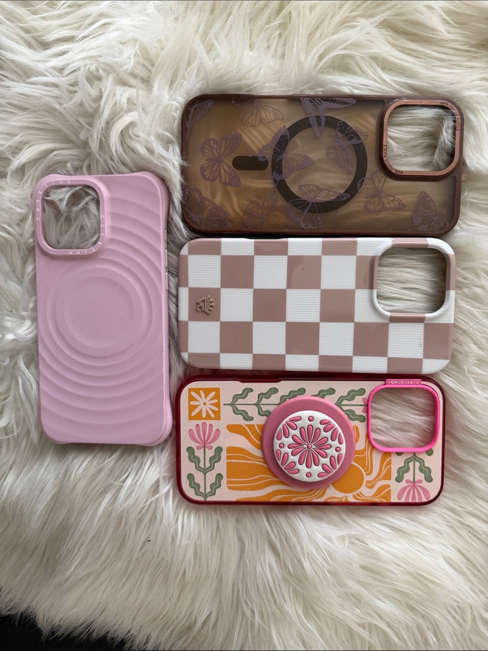 IPhone 16 pro max Cases Bundle with Pink Floral PopSocket and Assorted Pink/Tan